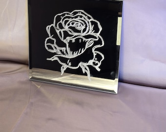 Classic Rose Mirror | 8x8 Hand Engraved Rose Mirror | Floral Wall Decor | Romantic Gift | Botanical Home Decor | Handmade Mirror Art