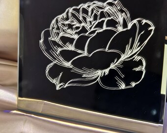 Blooming Peony Mirror | 8x8 Hand Engraved Floral Mirror | Botanical Wall Decor | Cottagecore Home Decor | Flower Art | Handmade Gift