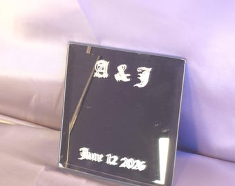 Personalized Wedding Initials  | Custom Monogram Mirror | Wedding Date Gift | Engagement Gift | Anniversary Keepsake | Hand Engraved Mirror