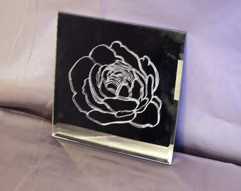 Minimalist Rose Mirror | Hand Engraved Floral Mirror | Rose Wall Decor | Botanical Art | Cottagecore Decor | Handmade Gift | 8x8Mirror