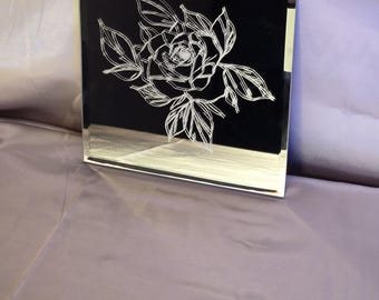 Wild Rose Mirror | 8x8 Hand Engraved Botanical Mirror | Floral Wall Decor | Cottagecore Home Decor | Nature Inspired Gift | Handmade Art