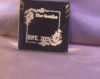 Personalized Family Name Mirror | Custom Established Date Mirror | Wedding Gift | Anniversary Gift | Housewarming Gift | Engraved Mirror 5x5