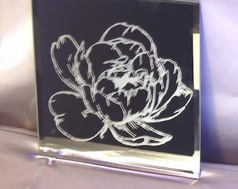 Midnight Bloom Mirror | 8x8 Hand Engraved Floral Mirror | Botanical Wall Decor | Cottagecore Home Decor | Flower Wall Art | Handmade Gift