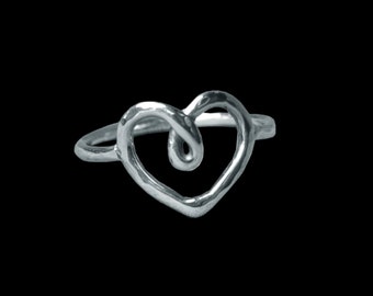 Sterling Silver Heart Ring With Slight Hand Hammered Texture Handmade