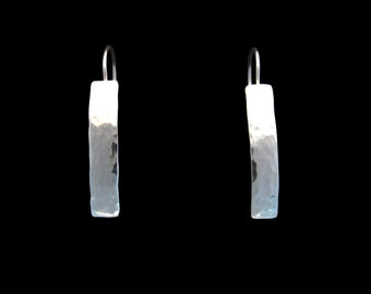 Sterling Silver Simple Bar Earrings Handmade with Hand Hammered Texture