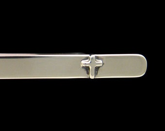 Cross Tie Bar Small Cross Tie Clip Handmade Sterling Silver in 3 Sizes