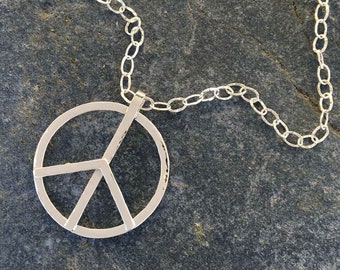 Peace Sign Necklace Peace Symbol Pendant on a 16" thru 20" Chain Handmade in Sterling Silver