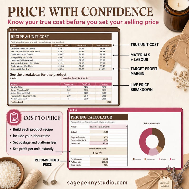 Etsy Seller Spreadsheet | Excel + Google Sheets | Order Tracker, Inventory, Pricing and Profit Dashboard image 6
