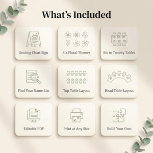 Wedding Seating Chart Template, Printable Find Your Seat Sign, Editable Greenery Eucalyptus Seating Plan, 6 Themes, Fillable PDF image 5