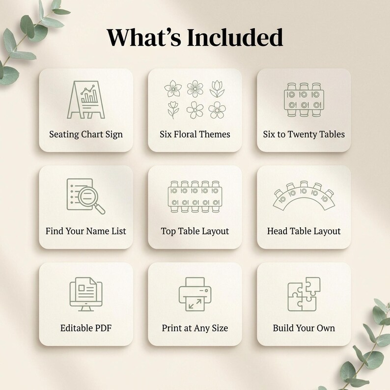 Wedding Seating Chart Template, Printable Find Your Seat Sign, Editable Greenery Eucalyptus Seating Plan, 6 Themes, Fillable PDF image 5