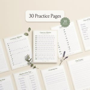 Printing Practice Workbook | Printable Handwriting Practice for Adults | 30 Page Trace & Write Alphabet and Words | Instant Download PDF imagen 2