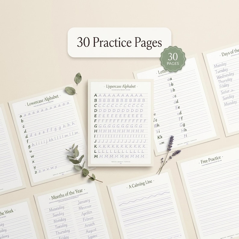 Printing Practice Workbook | Printable Handwriting Practice for Adults | 30 Page Trace & Write Alphabet and Words | Instant Download PDF imagen 2