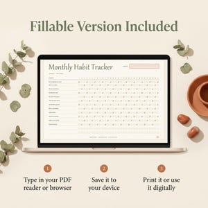 Monthly Habit Tracker Printable Landscape | 18 Habit & Routine Trackers | Fillable PDF + A4 and Letter | 30 Day Challenge | Instant Download image 4