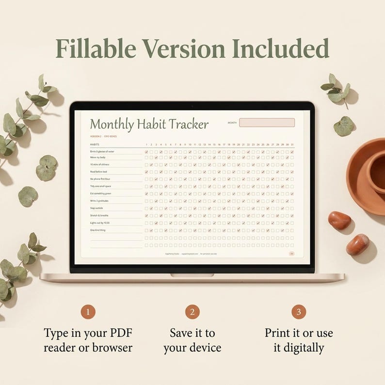 Monthly Habit Tracker Printable Landscape | 18 Habit & Routine Trackers | Fillable PDF + A4 and Letter | 30 Day Challenge | Instant Download image 4