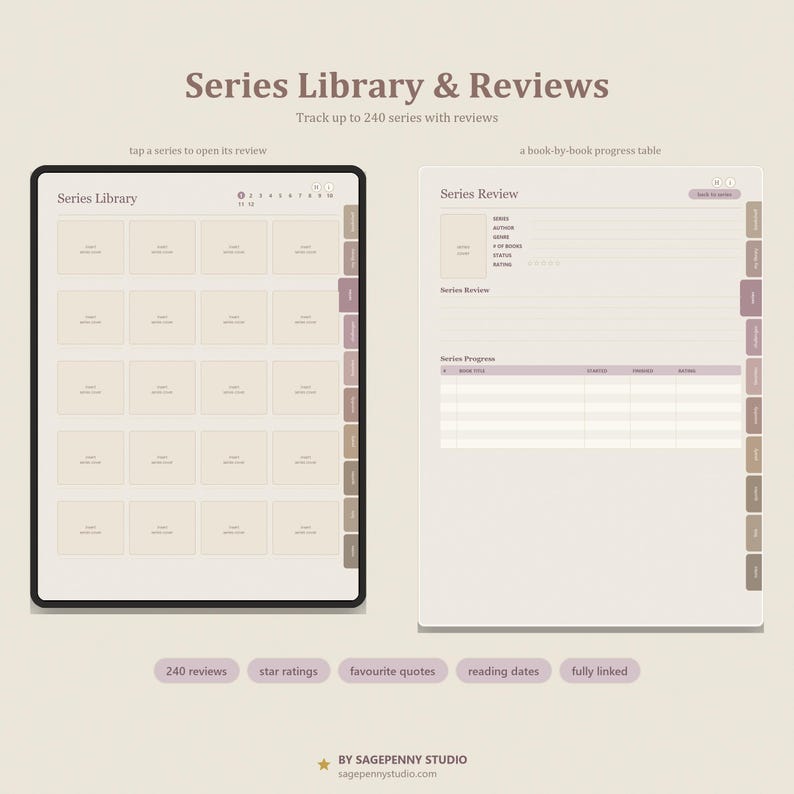 Digital Reading Journal Goodnotes 910 Pages 240 Books 240 Series Reading Tracker Book Journal Notability iPad Bookish Hyperlinked Planner image 3
