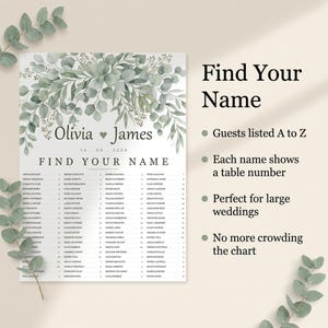 Wedding Seating Chart Template, Printable Find Your Seat Sign, Editable Greenery Eucalyptus Seating Plan, 6 Themes, Fillable PDF image 9