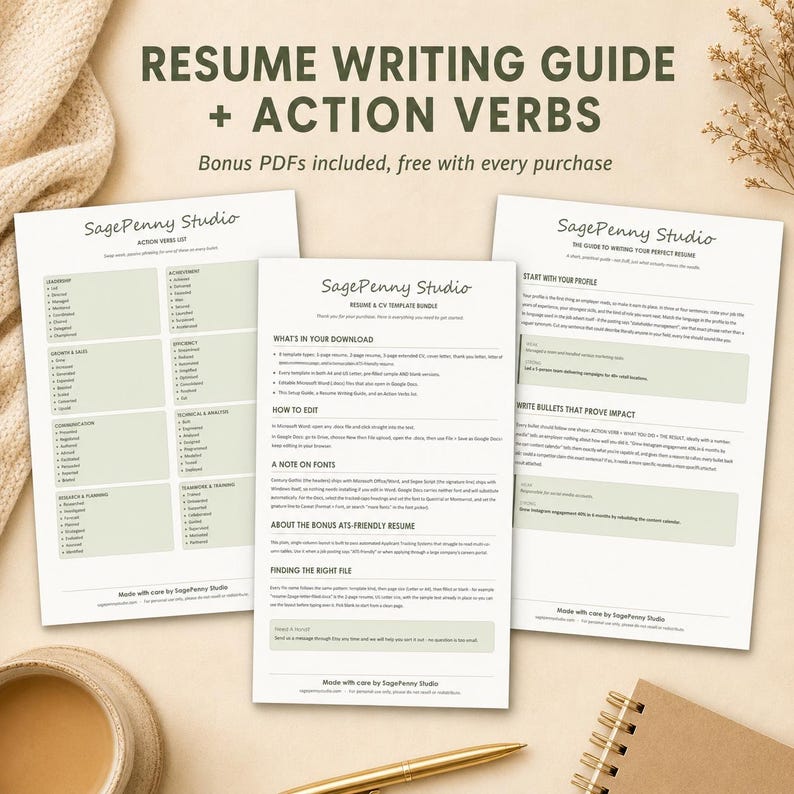 Modelo de currículo moderno em Word, pacote de modelos de CV, carta de apresentação, currículo compatível com ATS, editável no Google Docs, imprimível, download instantâneo imagem 10