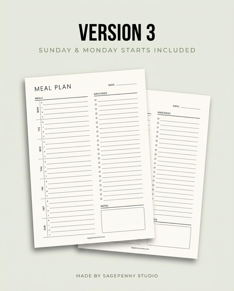 Wekelijkse maaltijdplanner met boodschappenlijst, afdrukbare maaltijdplansjabloon, invulbare pdf, menuplanner, A4 A5-briefhelft, organisator maaltijdvoorbereiding afbeelding 4