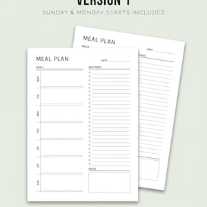 Wekelijkse maaltijdplanner met boodschappenlijst, afdrukbare maaltijdplansjabloon, invulbare pdf, menuplanner, A4 A5-briefhelft, organisator maaltijdvoorbereiding afbeelding 2