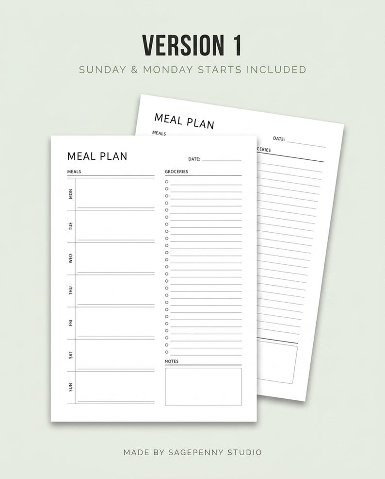 Wekelijkse maaltijdplanner met boodschappenlijst, afdrukbare maaltijdplansjabloon, invulbare pdf, menuplanner, A4 A5-briefhelft, organisator maaltijdvoorbereiding afbeelding 2