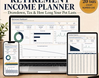 Retirement Planner Spreadsheet with Pension Drawdown Calculator, UK Tax and Income Tracker for Excel and Google Sheets