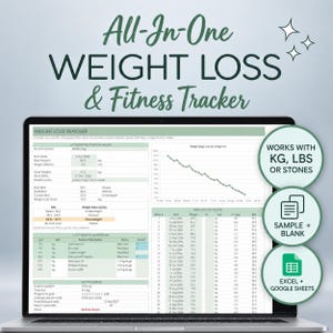 Allt-i-ett viktminskning och fitnesstracker | Excel/Google Sheets (digital nedladdning)