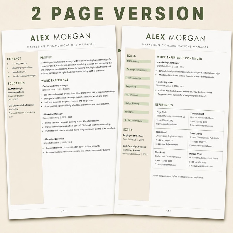 Modelo de currículo moderno em Word, pacote de modelos de CV, carta de apresentação, currículo compatível com ATS, editável no Google Docs, imprimível, download instantâneo imagem 3