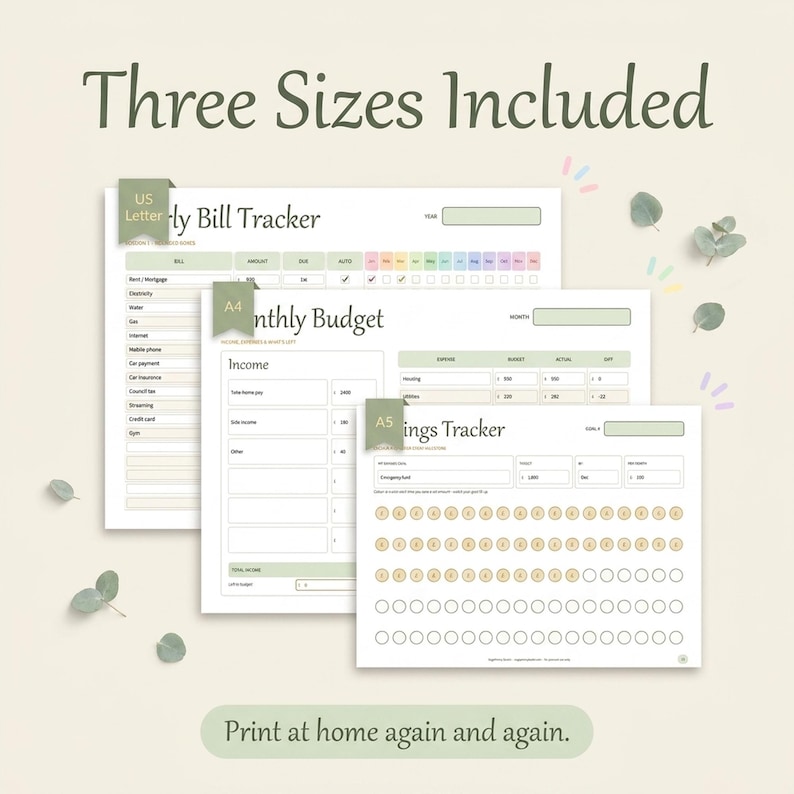 Bill Payment Tracker Printable | 19 Bill & Budget Trackers | Fillable PDF Letter A4 A5 | Yearly Monthly Bill Organizer | Instant Download image 6