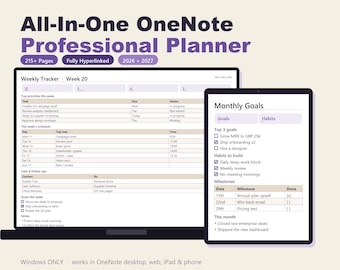 Planificador profesional OneNote 2026-2027 Planificador de trabajo digital Gestión de proyectos con hipervínculos Plantilla semanal y mensual Organizador de productividad
