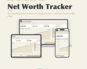 Hoja de cálculo para el seguimiento del patrimonio neto / Activos, deudas y objetivos financieros (Excel, Google Sheets)