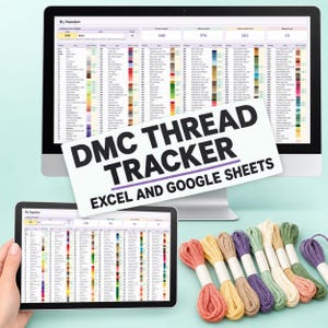 Planilha de controle de linhas DMC, tabela de cores e inventário de linhas de bordado para ponto cruz, download digital.
