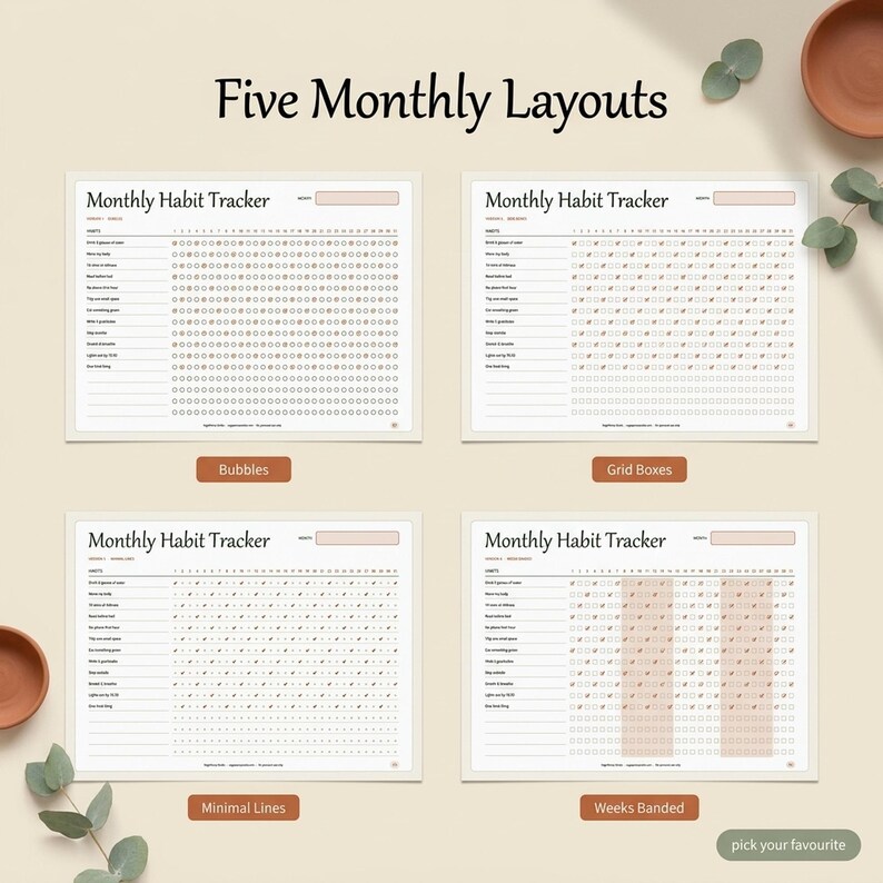Monthly Habit Tracker Printable Landscape | 18 Habit & Routine Trackers | Fillable PDF + A4 and Letter | 30 Day Challenge | Instant Download image 2