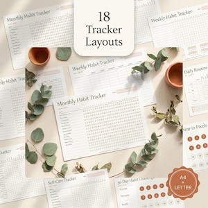 Monthly Habit Tracker Printable Landscape | 18 Habit & Routine Trackers | Fillable PDF + A4 and Letter | 30 Day Challenge | Instant Download image 7