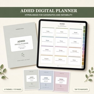 Planejador digital para TDAH, com hiperlinks para Goodnotes e Notability, rastreador de hábitos diário, semanal e mensal sem data para iPad. imagem 1