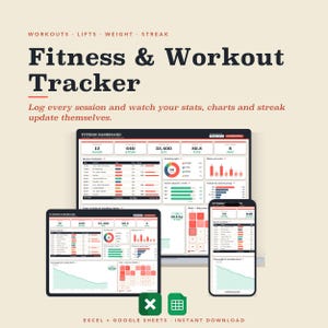 Workout Tracker Spreadsheet Excel Google Sheets Fitness Tracker Gym Workout Log Weight Loss Tracker PR Tracker Exercise Planner