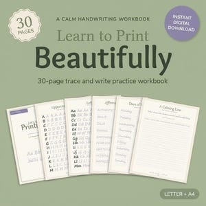 Printing Practice Workbook | Printable Handwriting Practice for Adults | 30 Page Trace & Write Alphabet and Words | Instant Download PDF imagen 1