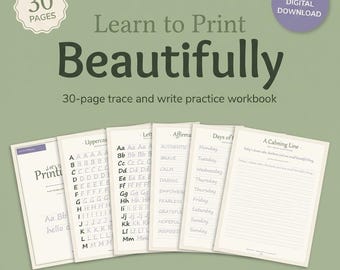 Printing Practice Workbook | Printable Handwriting Practice for Adults | 30 Page Trace & Write Alphabet and Words | Instant Download PDF
