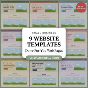 Website Template Bundle, 9 Editable HTML Templates, Master Resell Rights, Small Business Website, One Page Website, Landing Page