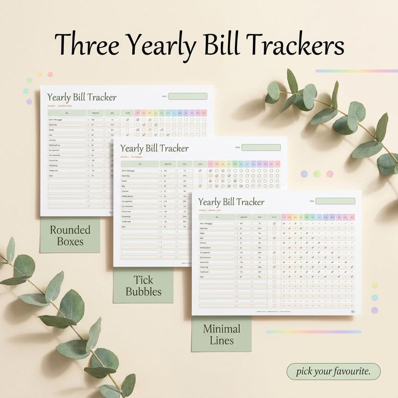 Bill Payment Tracker Printable | 19 Bill & Budget Trackers | Fillable PDF Letter A4 A5 | Yearly Monthly Bill Organizer | Instant Download image 3