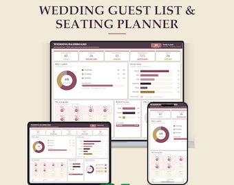 Wedding Guest List Tracker | RSVP, Seating Chart, Meal Planner (Excel, Google Sheets)