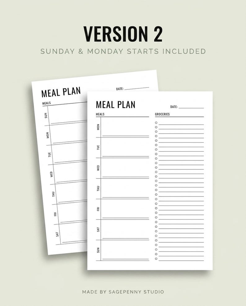 Wekelijkse maaltijdplanner met boodschappenlijst, afdrukbare maaltijdplansjabloon, invulbare pdf, menuplanner, A4 A5-briefhelft, organisator maaltijdvoorbereiding afbeelding 3