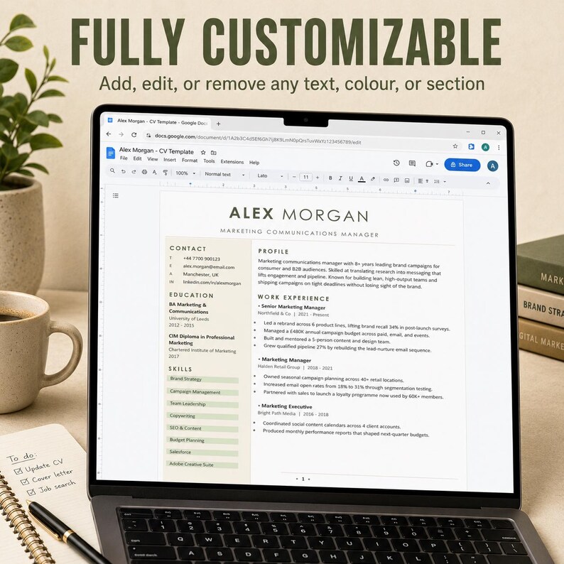 Modelo de currículo moderno em Word, pacote de modelos de CV, carta de apresentação, currículo compatível com ATS, editável no Google Docs, imprimível, download instantâneo imagem 8