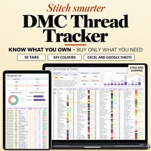 DMC-Garn-Tracker, Stickgarn-Tabelle für Excel und Google Sheets, Stickgarn-Vorratsverwaltung, Stickgarn-Inventar