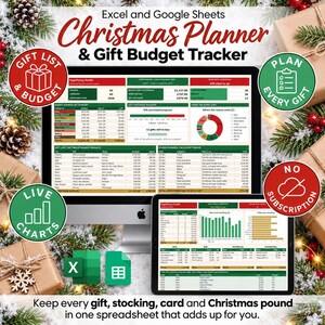 Julplanerare Kalkylblad Excel Google Sheets Julklappslista Spårare Julbudgetplanerare Julinköpslista Kortlista