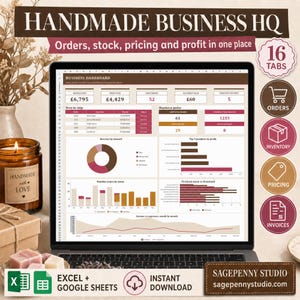 Etsy Seller Spreadsheet | Excel + Google Sheets | Order Tracker, Inventory, Pricing and Profit Dashboard image 1