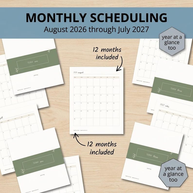 Bearbeitbare Canva-Vorlage für den Homeschooling-Planer, Stundenplan mit Schleife + Unterrichtspläne für mehrere Kinder, Anwesenheitsliste, Wochen- und Monatsplanung zum Ausdrucken Bild 4