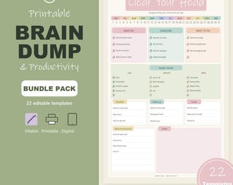 Brain Dump Printable Bundle, Editable To Do List, ADHD Daily Planner, Priority Matrix, Productivity Templates, Task List, Weekly Planner