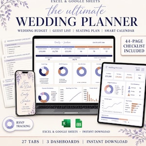 Ultimate Wedding Planner Spreadsheet, Excel and Google Sheets, Budget Tracker and Guest List image 1