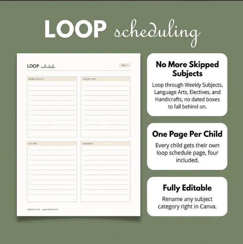 Bearbeitbare Canva-Vorlage für den Homeschooling-Planer, Stundenplan mit Schleife + Unterrichtspläne für mehrere Kinder, Anwesenheitsliste, Wochen- und Monatsplanung zum Ausdrucken Bild 2