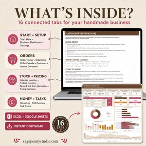 Etsy Seller Spreadsheet | Excel + Google Sheets | Order Tracker, Inventory, Pricing and Profit Dashboard image 2